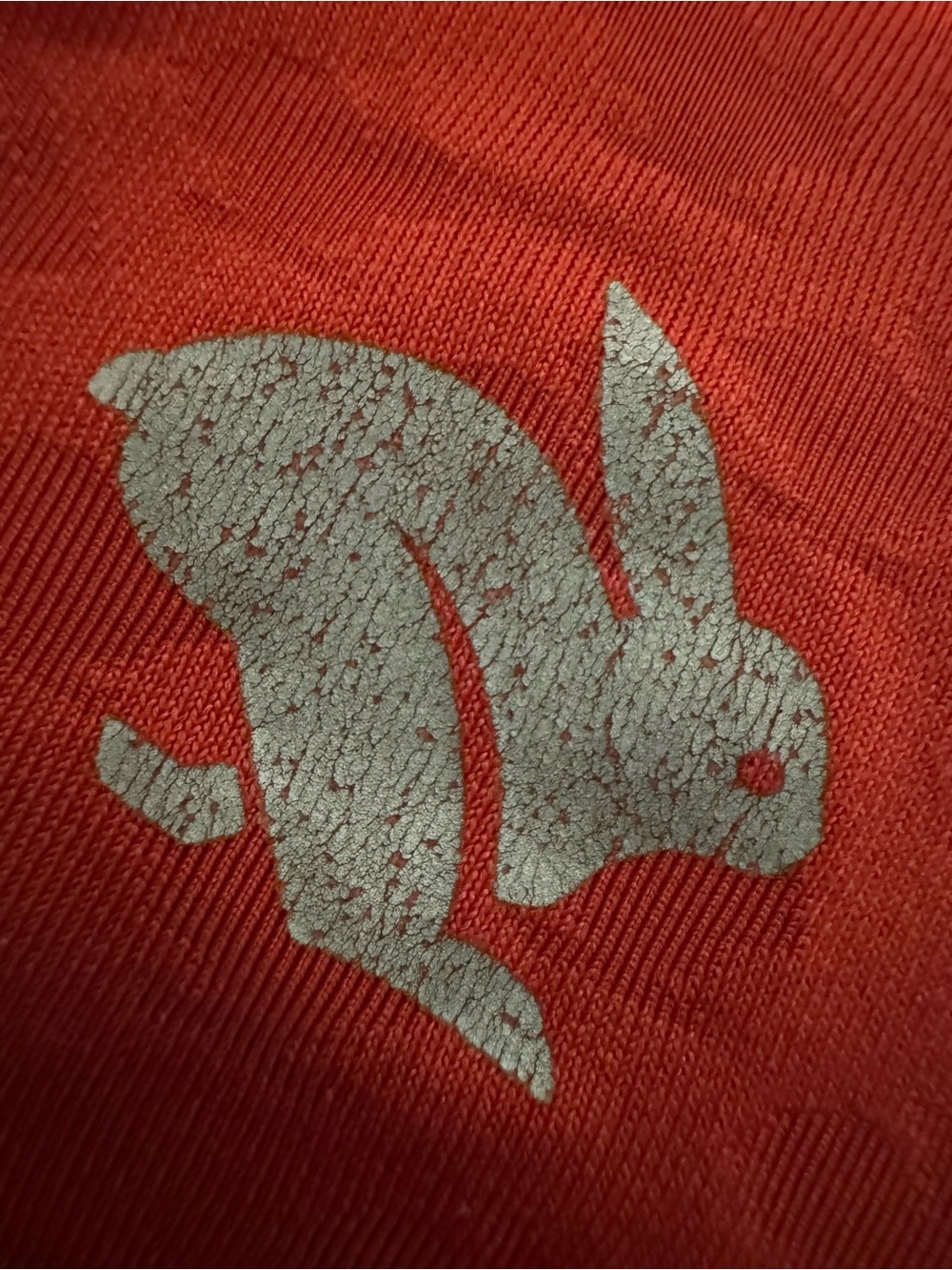 rabbit Engineered Jacquard Running Tank Top Coral Red Bunny Motif Singlet LG - Picture 3 of 6